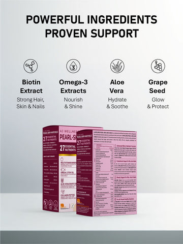 AJ Wellness Pearl Skin Hair Nails - Support Skin Health, Nail Strength & Hair Growth