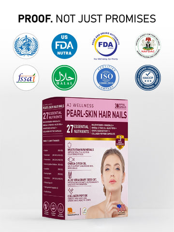 AJ Wellness Pearl Skin Hair Nails - Support Skin Health, Nail Strength & Hair Growth